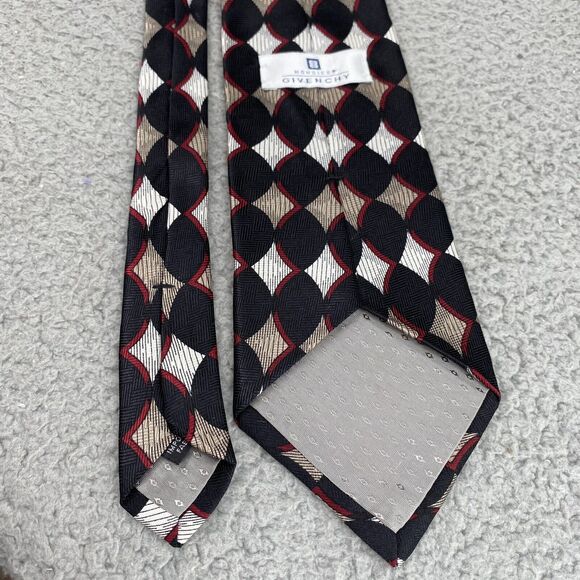 Vintage Givenchy Monsieur Tie 100% Silk Mens Black Red Geometric Italian Fabric - Picture 4 of 11